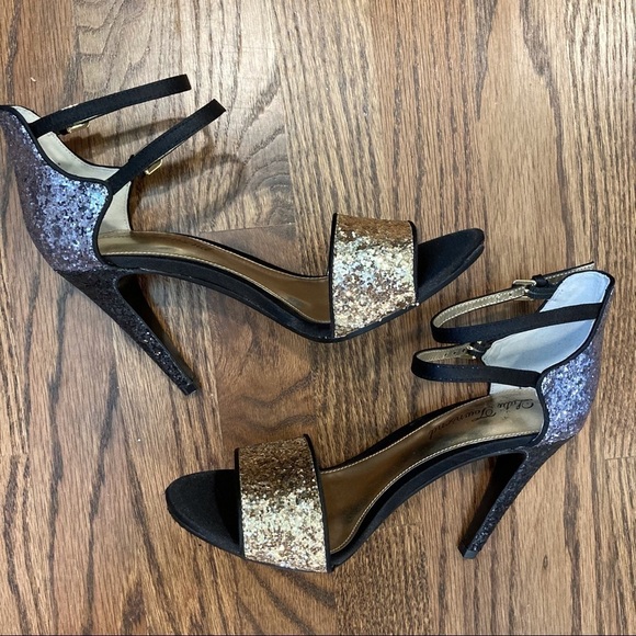 Lulu Townsend 7.5 sparkle glitter heels go.d silver black - Picture 10 of 16